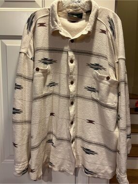 Orvis Cream Aztec Button-Up Pullover Shirt Jacket size L